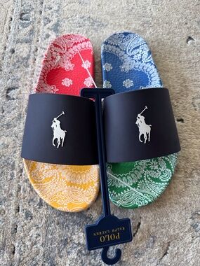 Polo by Ralph Lauren Multicolor Bandana Print Men Slide Sandals size 11